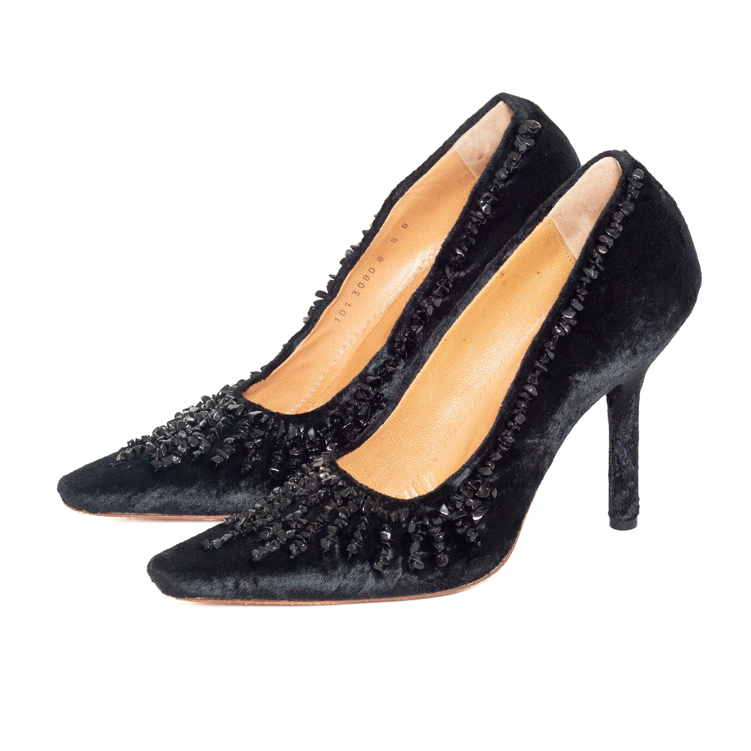 1990s Black Velvet Rock Beaded Pumps 8