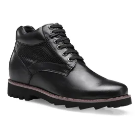 9 CM /3.54 Inches - CMR CHAMARIPA Height Increasing Boots - Black Leather Elevator Shoes