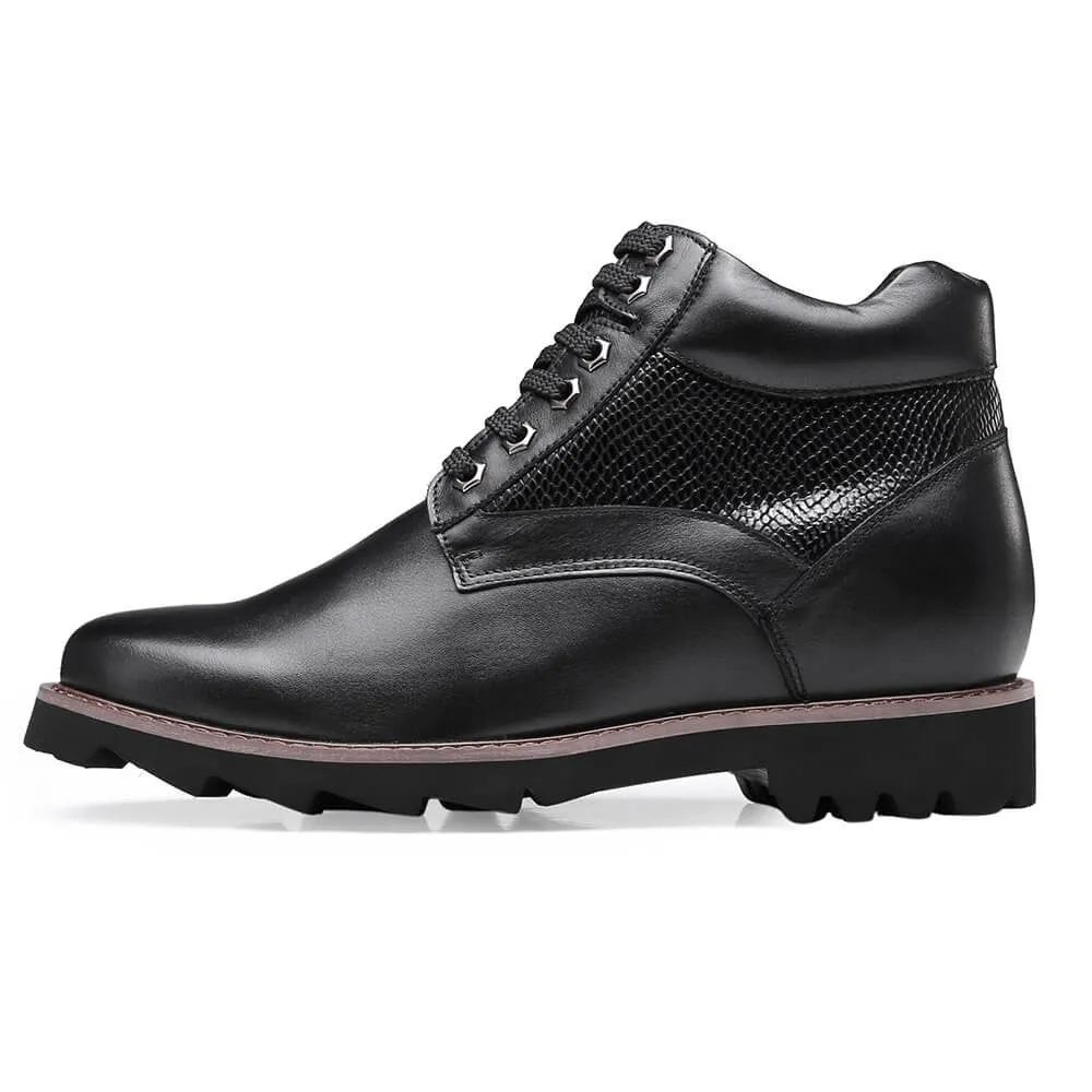 9 CM /3.54 Inches - CMR CHAMARIPA Height Increasing Boots - Black Leather Elevator Shoes