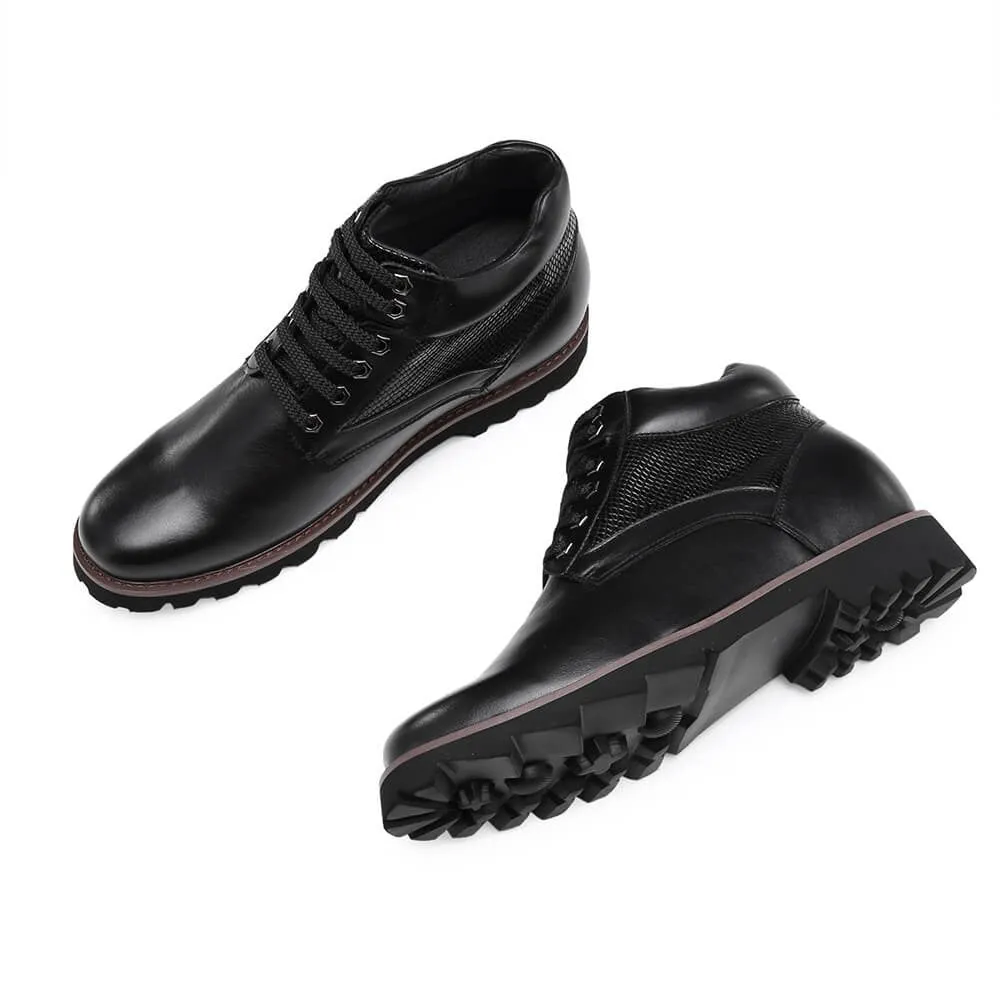 9 CM /3.54 Inches - CMR CHAMARIPA Height Increasing Boots - Black Leather Elevator Shoes