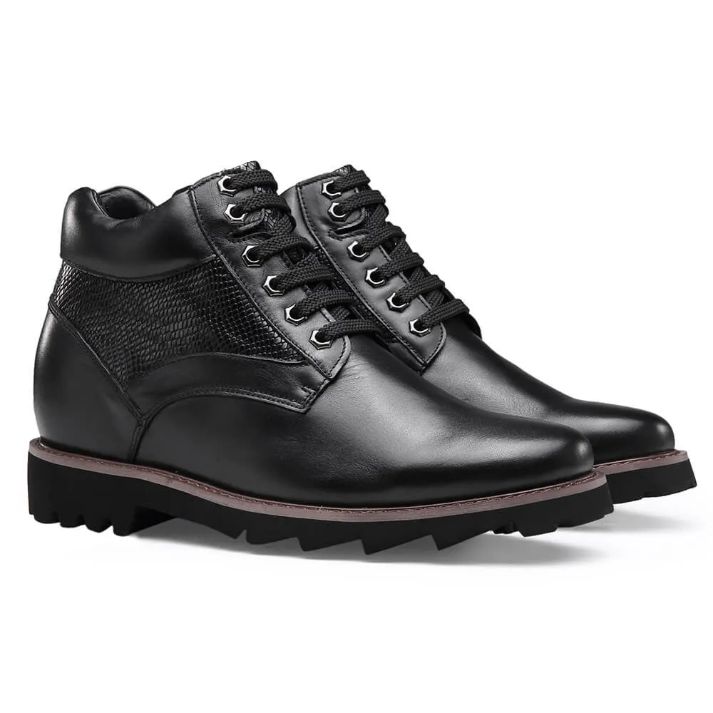 9 CM /3.54 Inches - CMR CHAMARIPA Height Increasing Boots - Black Leather Elevator Shoes