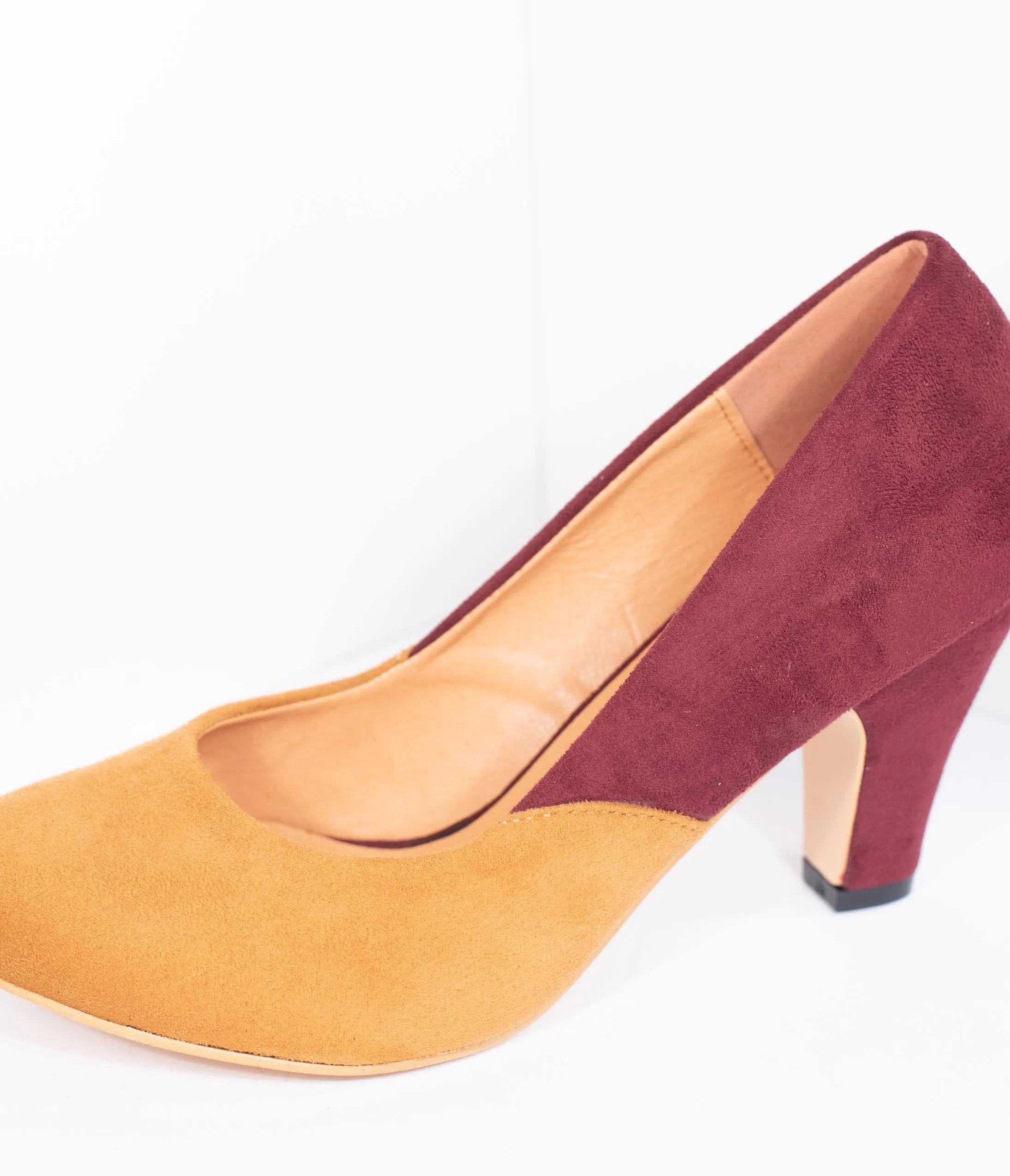 Burgundy & Mustard Suede Two Tone Pumps