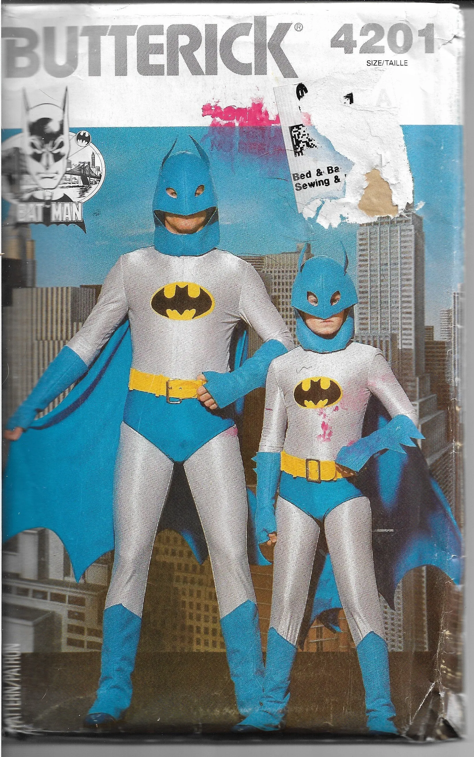 Butterick 4201 Mens Batman Halloween Costume Vintage  1980s Sewing Pattern