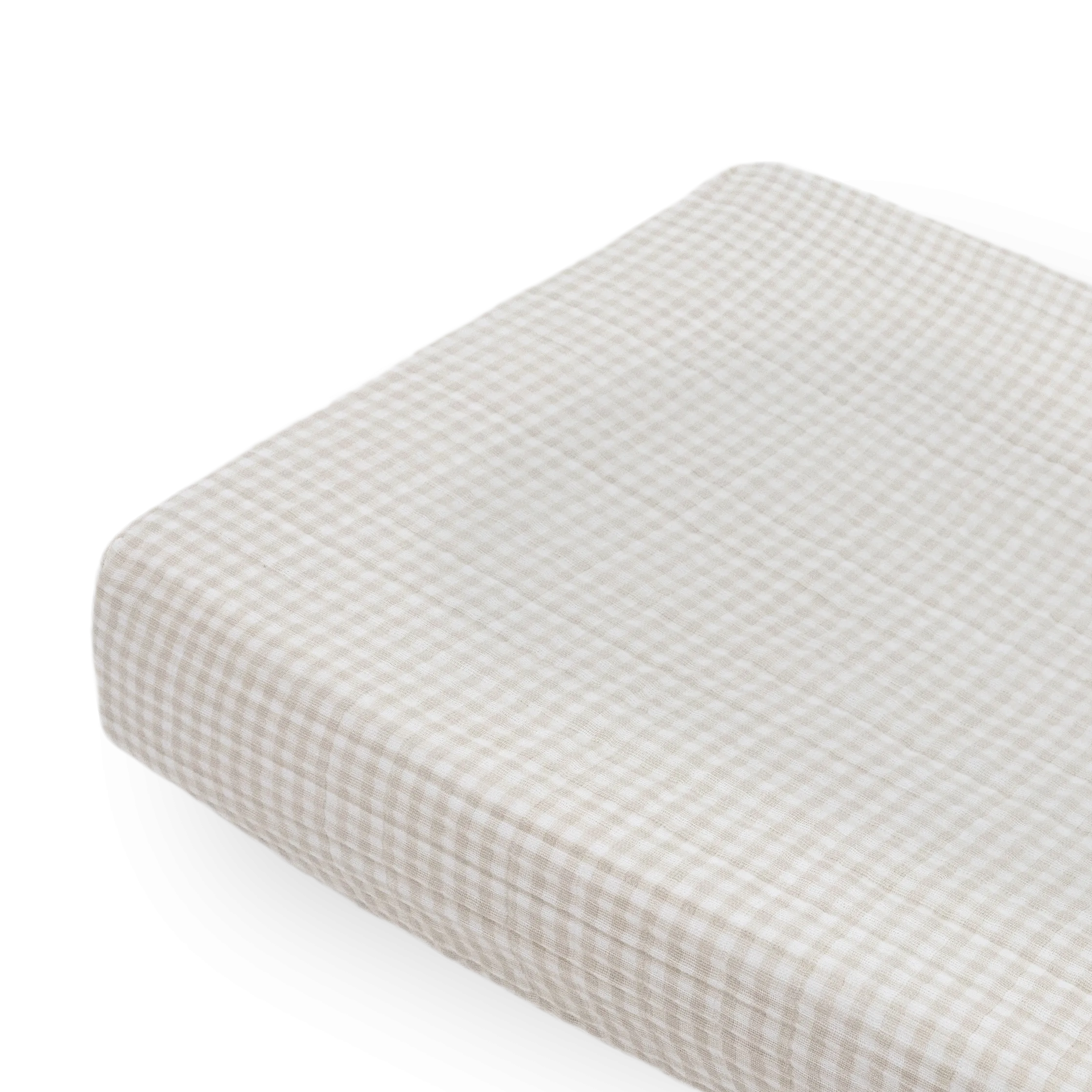 Cotton Muslin Changing Pad Cover - Tan Gingham