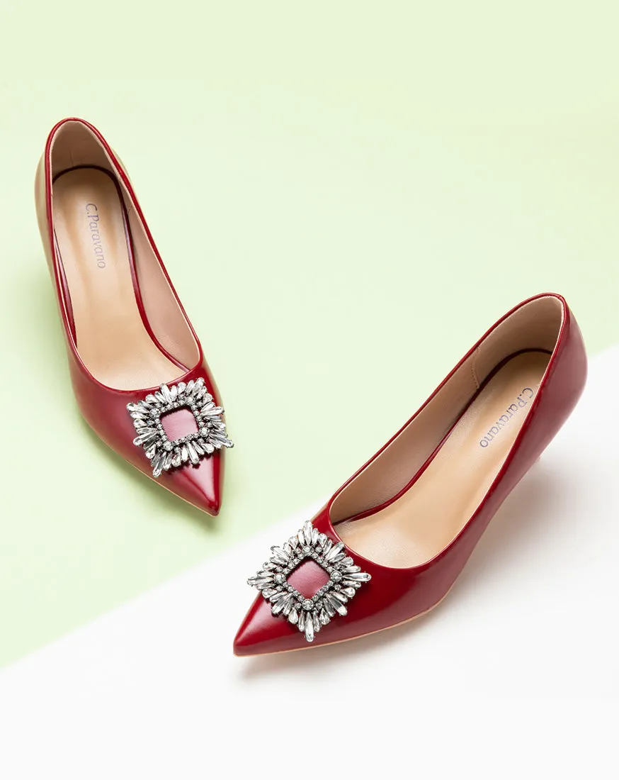 Crystal Buckle Pumps (Olivia) Red