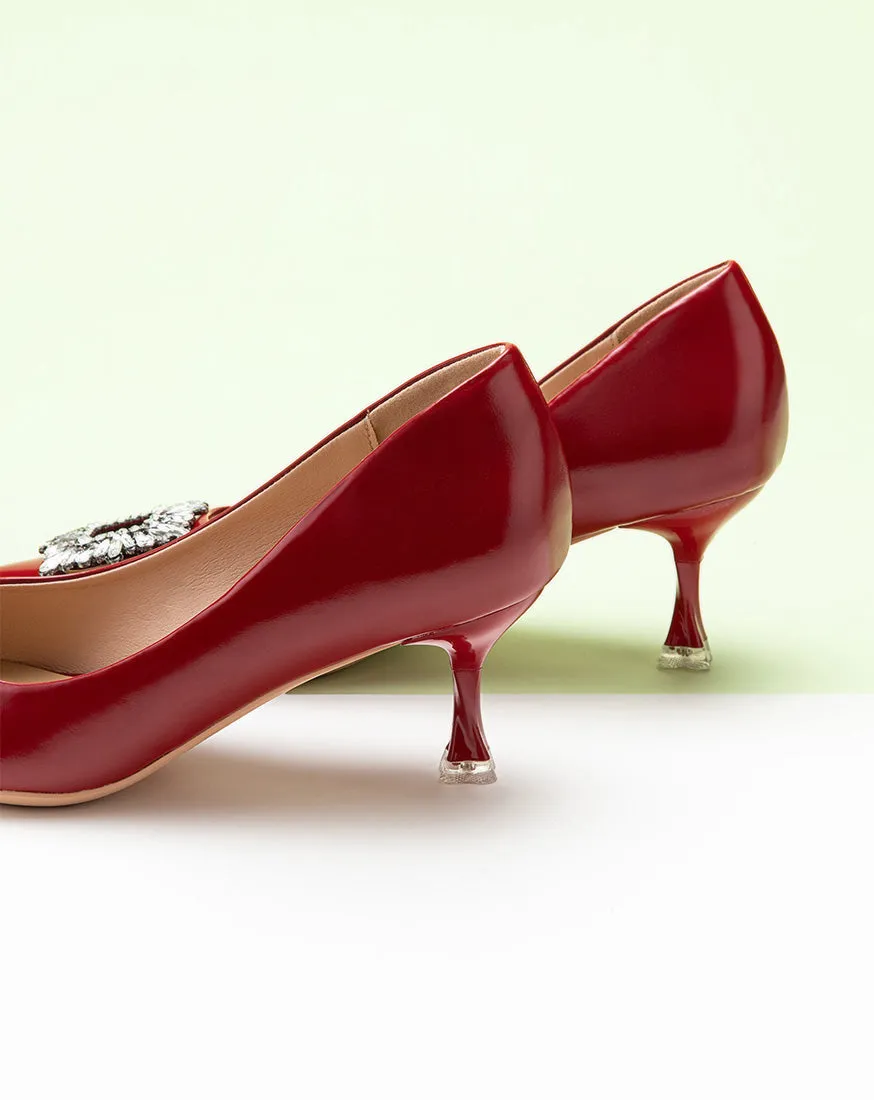 Crystal Buckle Pumps (Olivia) Red