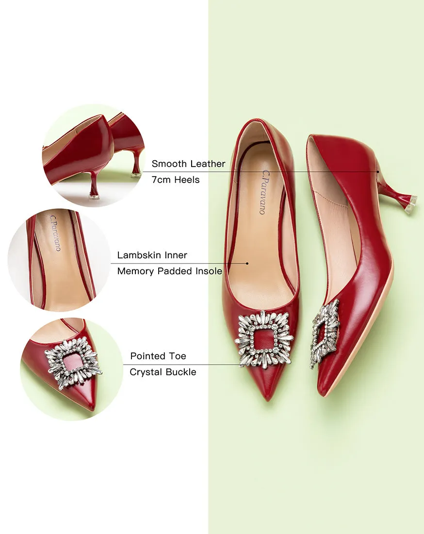 Crystal Buckle Pumps (Olivia) Red