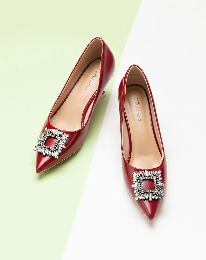 Crystal Buckle Pumps (Olivia) Red