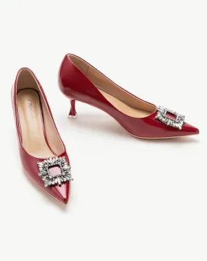 Crystal Buckle Pumps (Olivia) Red