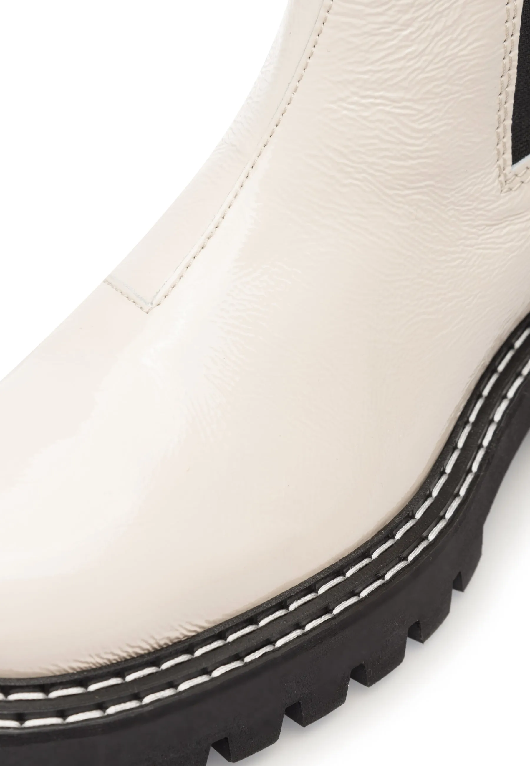 Daze Off White Patent Leather Chelsea Boots