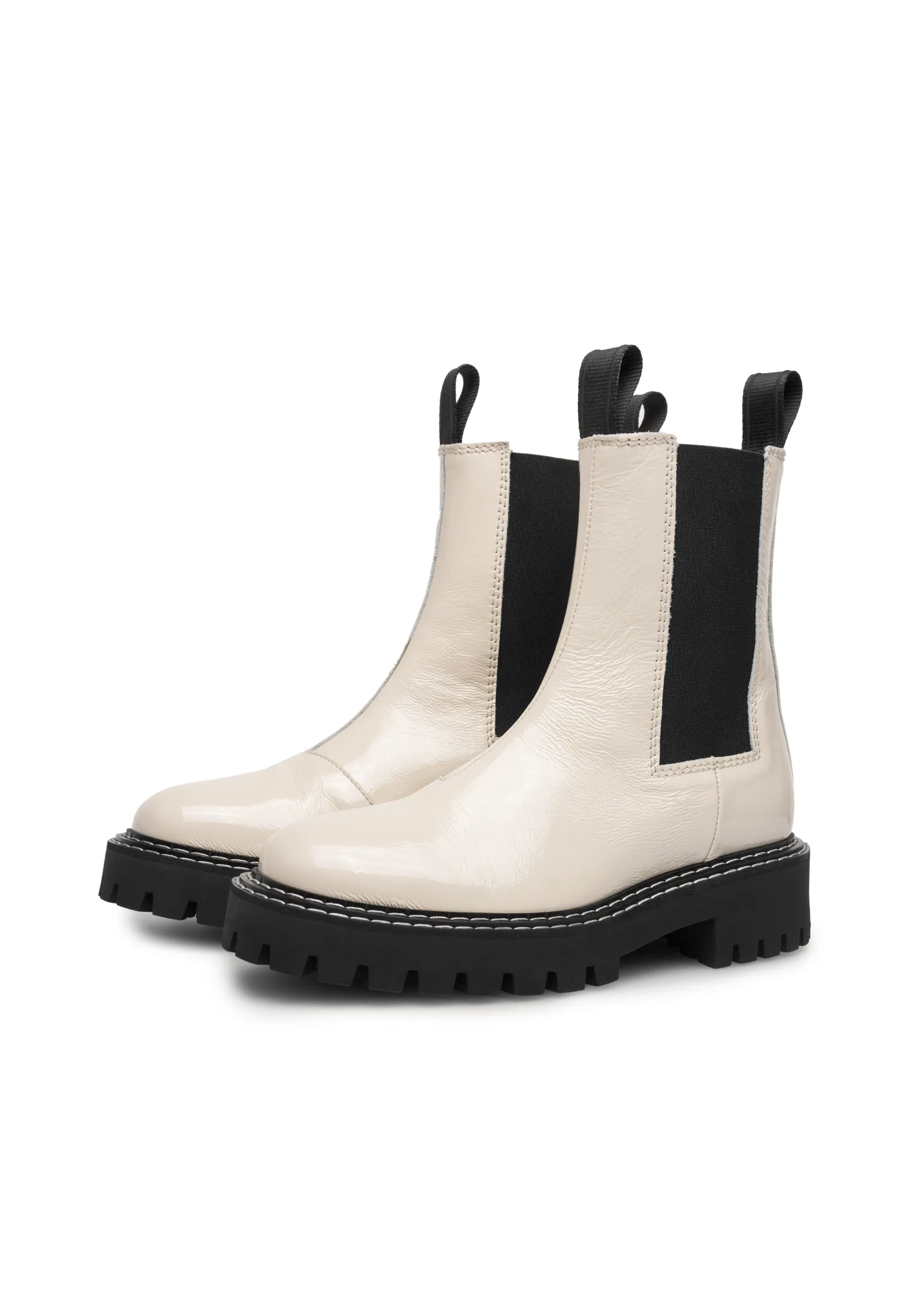 Daze Off White Patent Leather Chelsea Boots