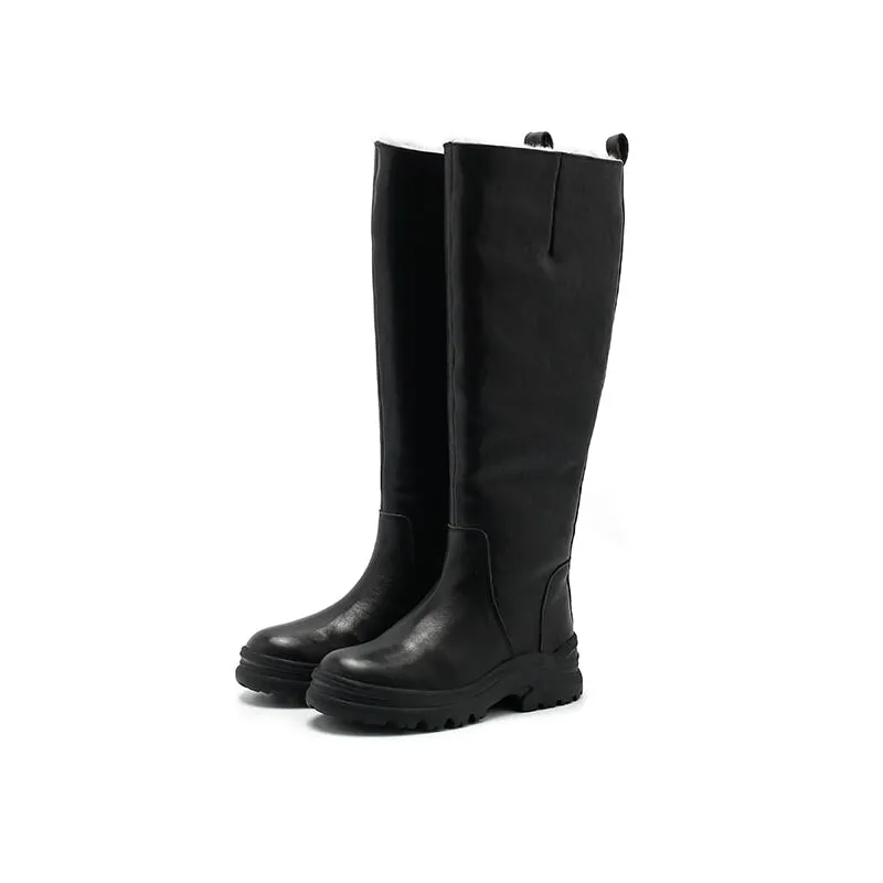 Dwarves Leather Knee High Boots Snow Boots Have Fleece Lined for Cold Winter in Black/Brown/Coffee