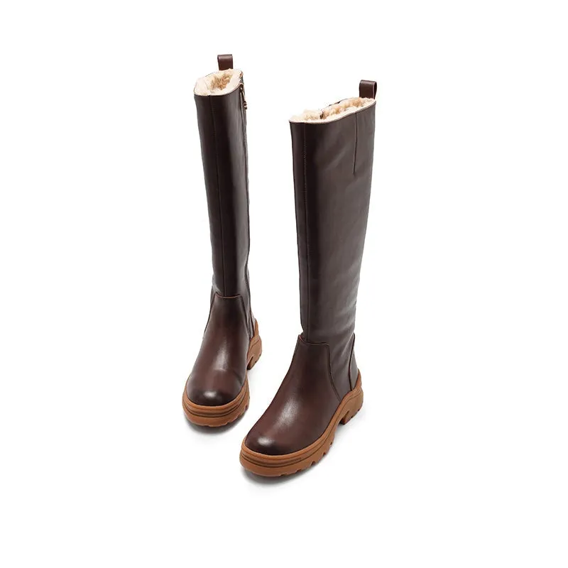 Dwarves Leather Knee High Boots Snow Boots Have Fleece Lined for Cold Winter in Black/Brown/Coffee