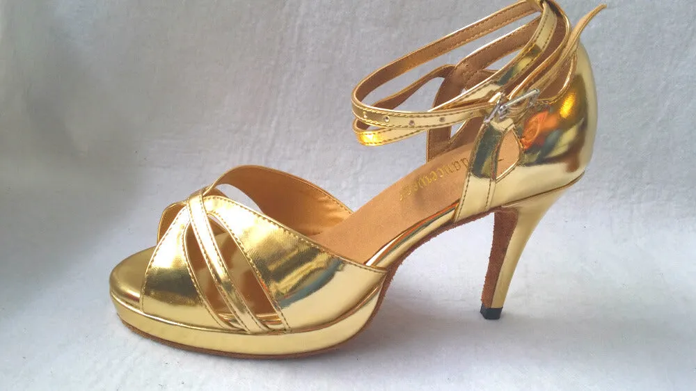 Gold Leather Samba Platform Dance Heels