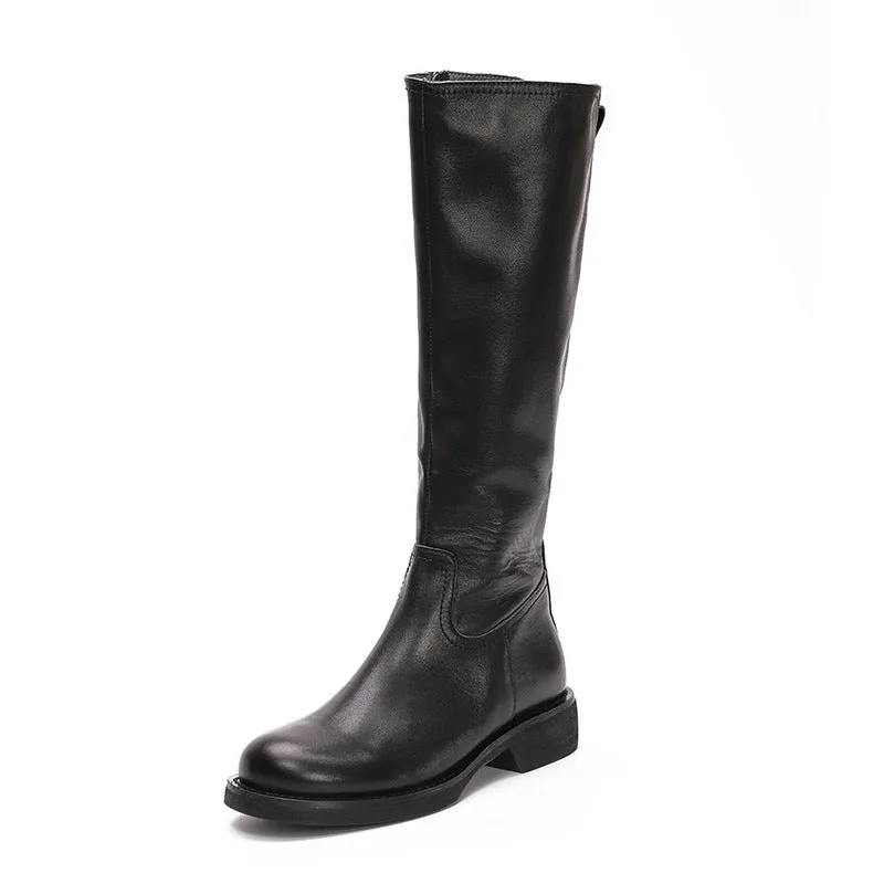 Handmade Soft Leather Knee High Boots Side Zip Riding Boots Black/Coffee