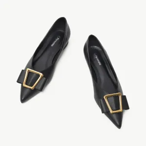 Hot Geometric Buckle Pointed Toe Flats Black