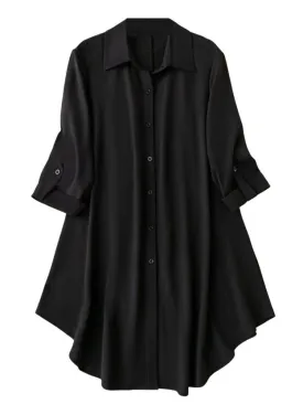 Leriya Fashion Western Dress || Rayon Solid Button Front Shirt Dress for Women || Roll Tab Sleeve & Collared Neck Flared Dress || Office || Summer Short Dresses for Women. (XXX-Large, Black)