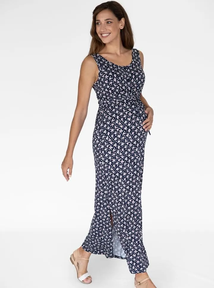 Maternity  Dress in Maxi in Navy Print