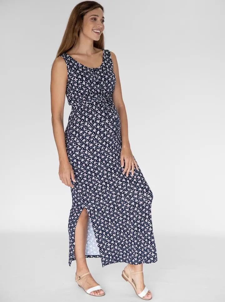 Maternity  Dress in Maxi in Navy Print