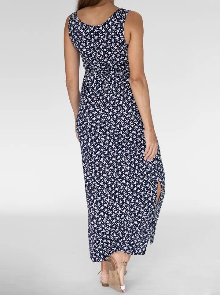 Maternity  Dress in Maxi in Navy Print