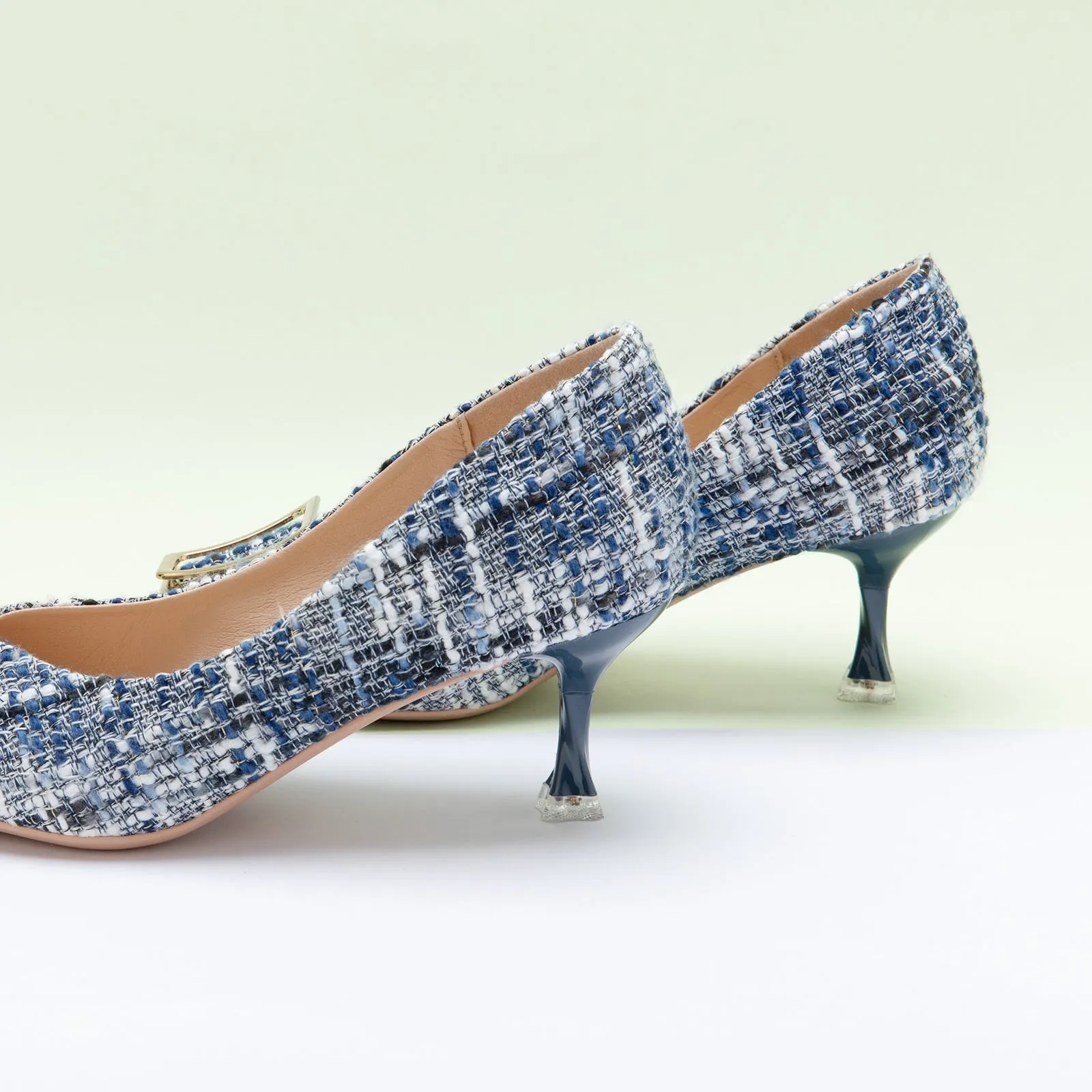 Metal Tie Tweed Pumps (Olivia) Navy