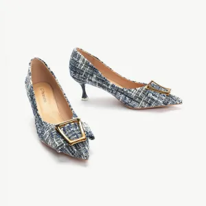 Metal Tie Tweed Pumps (Olivia) Navy