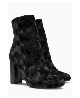 Next Velvet Block Heel Boots Black Embossed