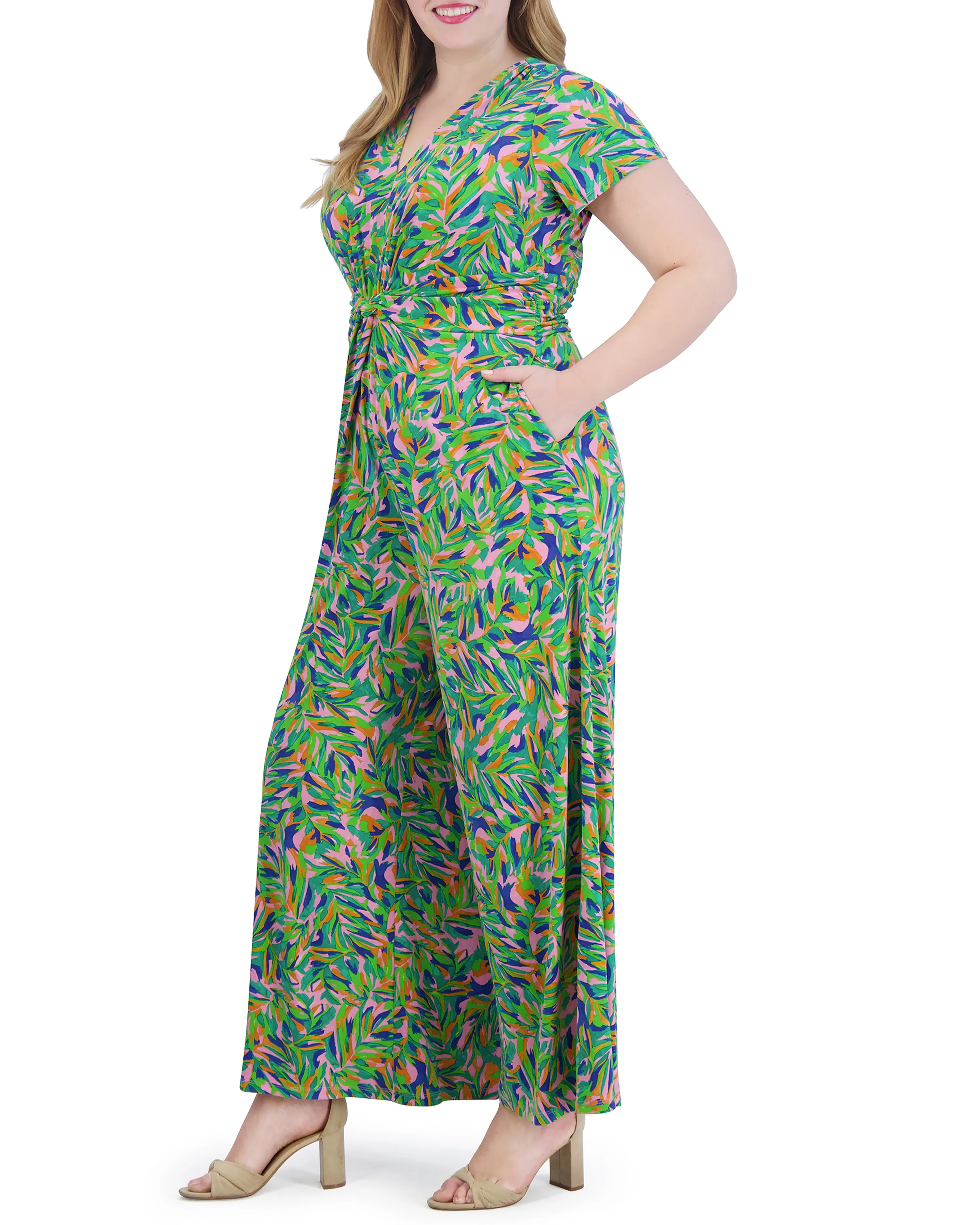 Plus-Size Printed Twist-Detail Jumpsuit