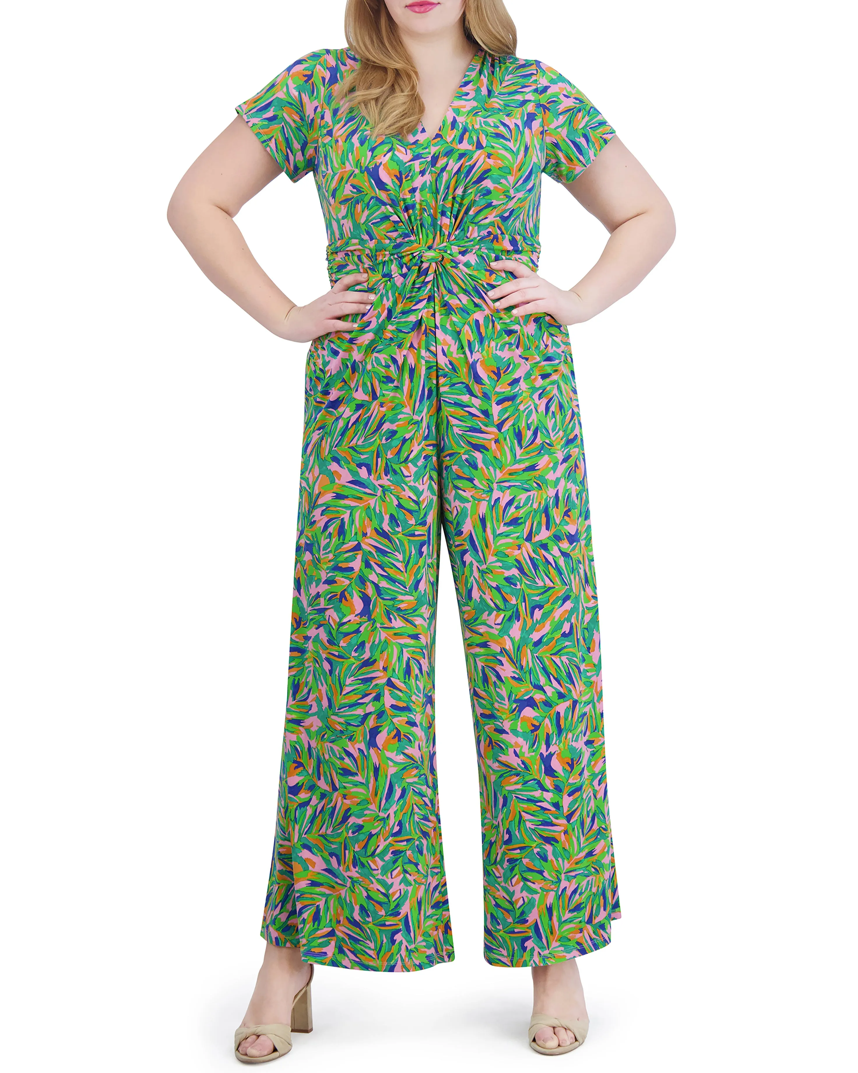 Plus-Size Printed Twist-Detail Jumpsuit