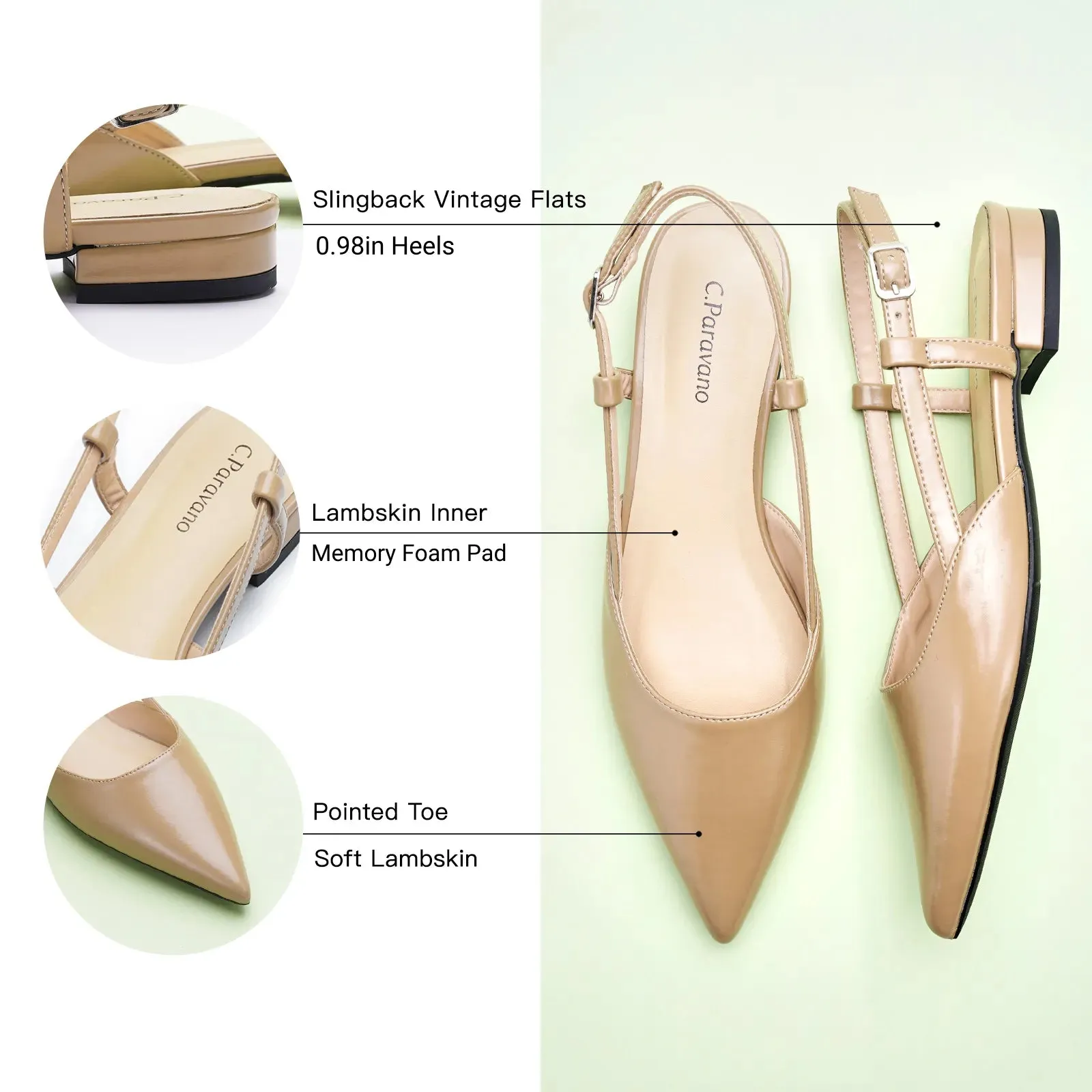 Sleek Pointed Toe Chic Slingback Flats