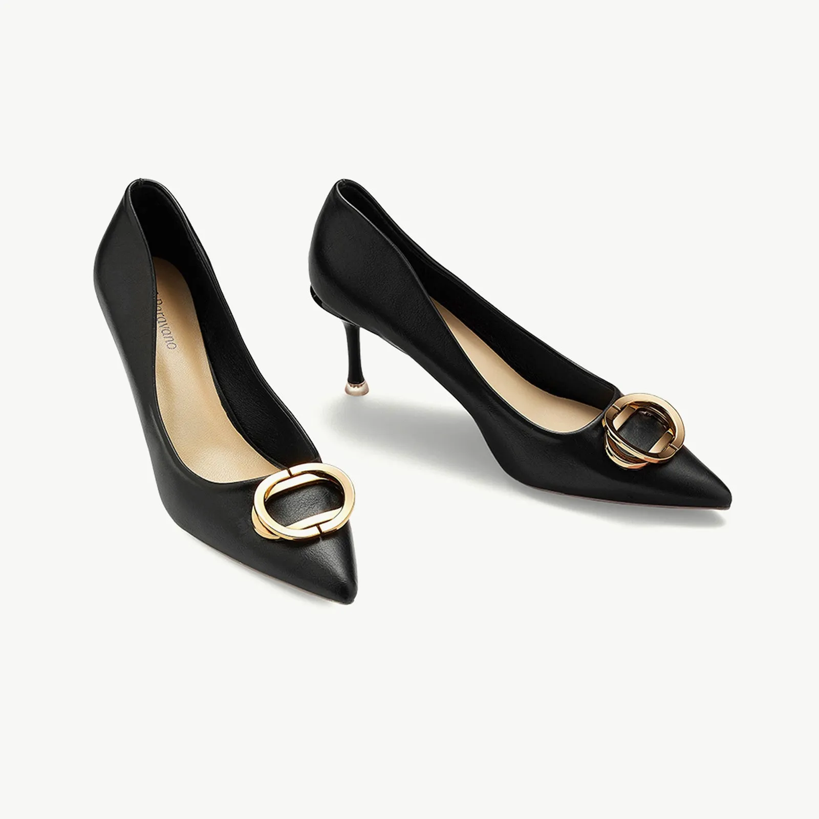 Stacked Metal Buckle Pumps (Olivia) Black