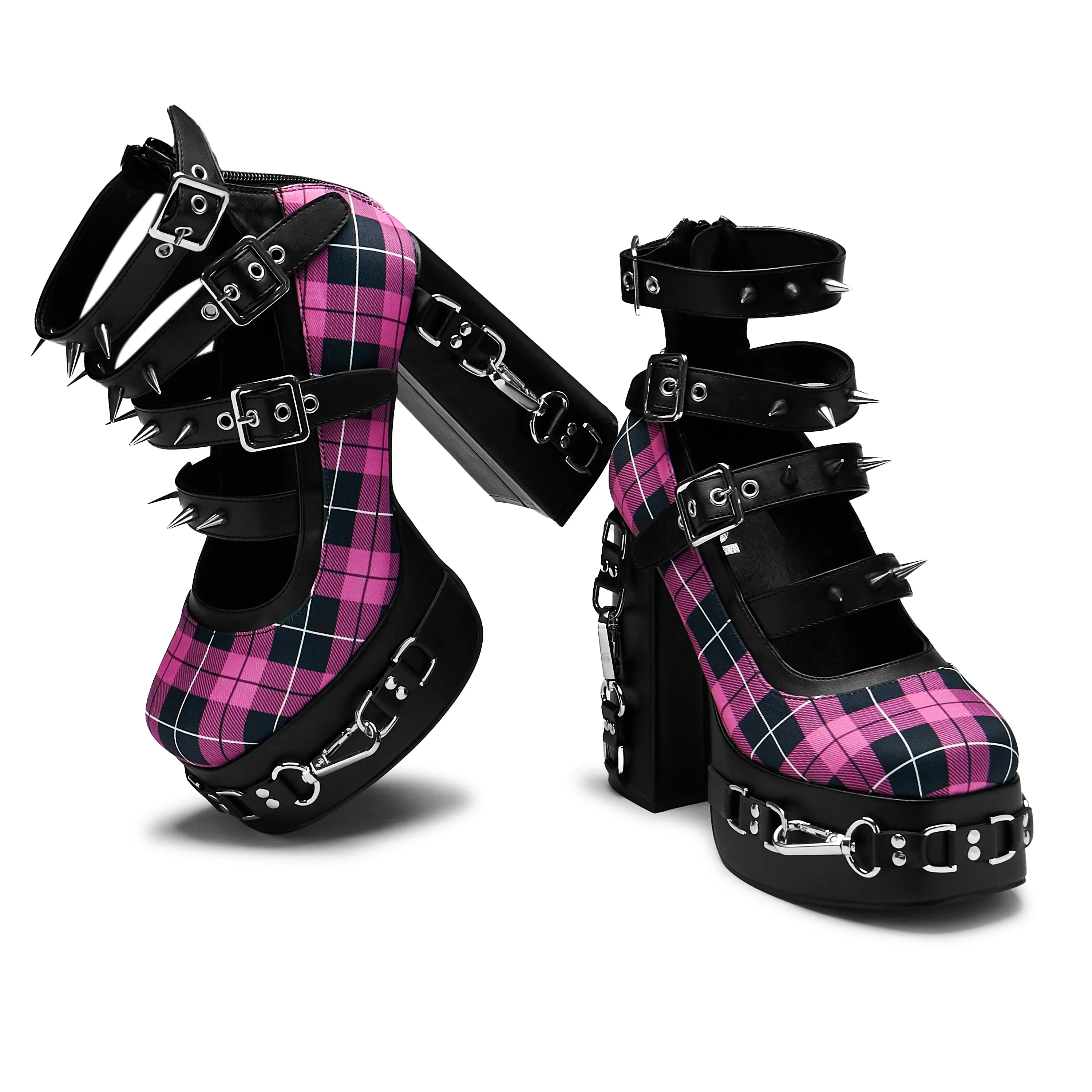 Wasted Reasons Platform Chain Heels - Pink Check