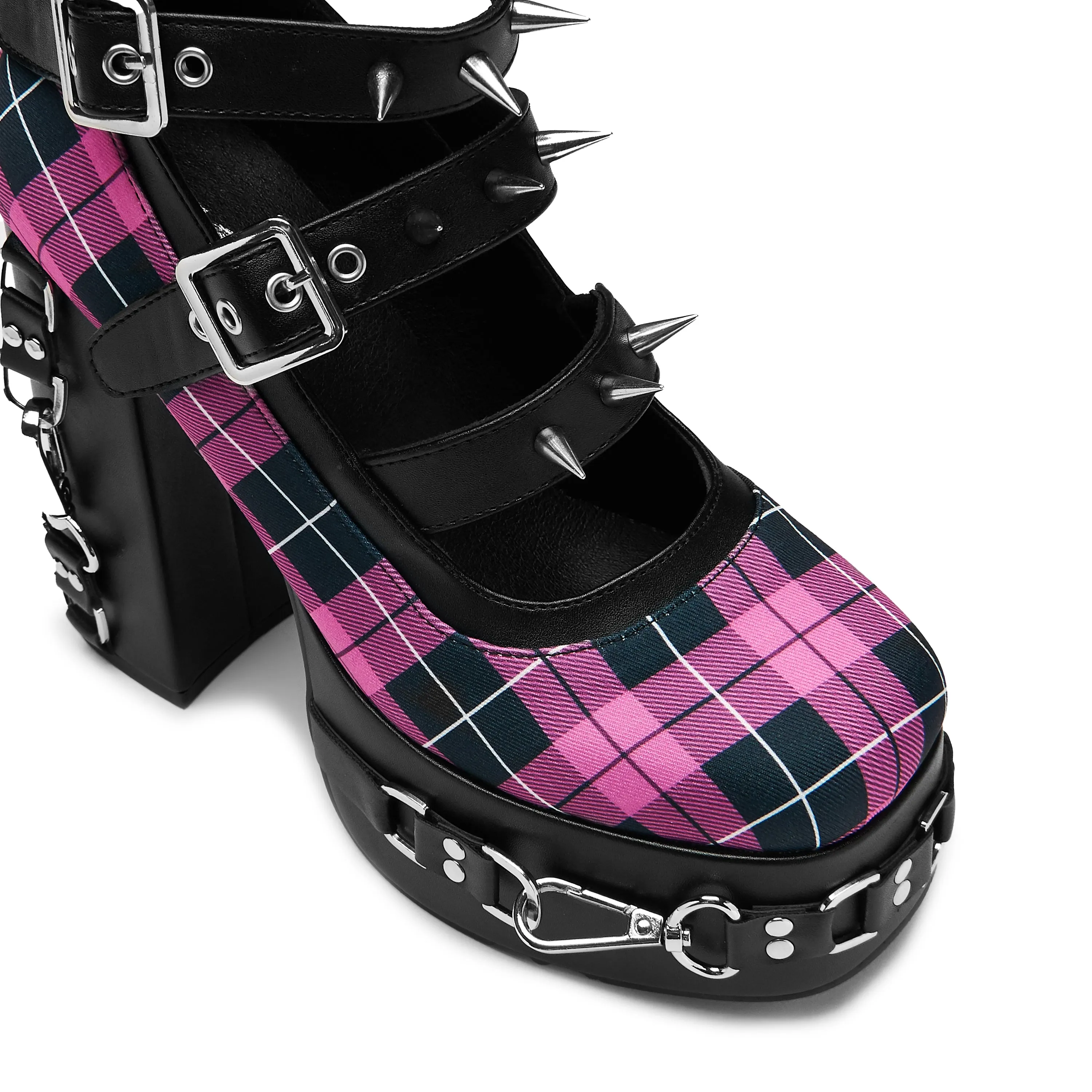 Wasted Reasons Platform Chain Heels - Pink Check