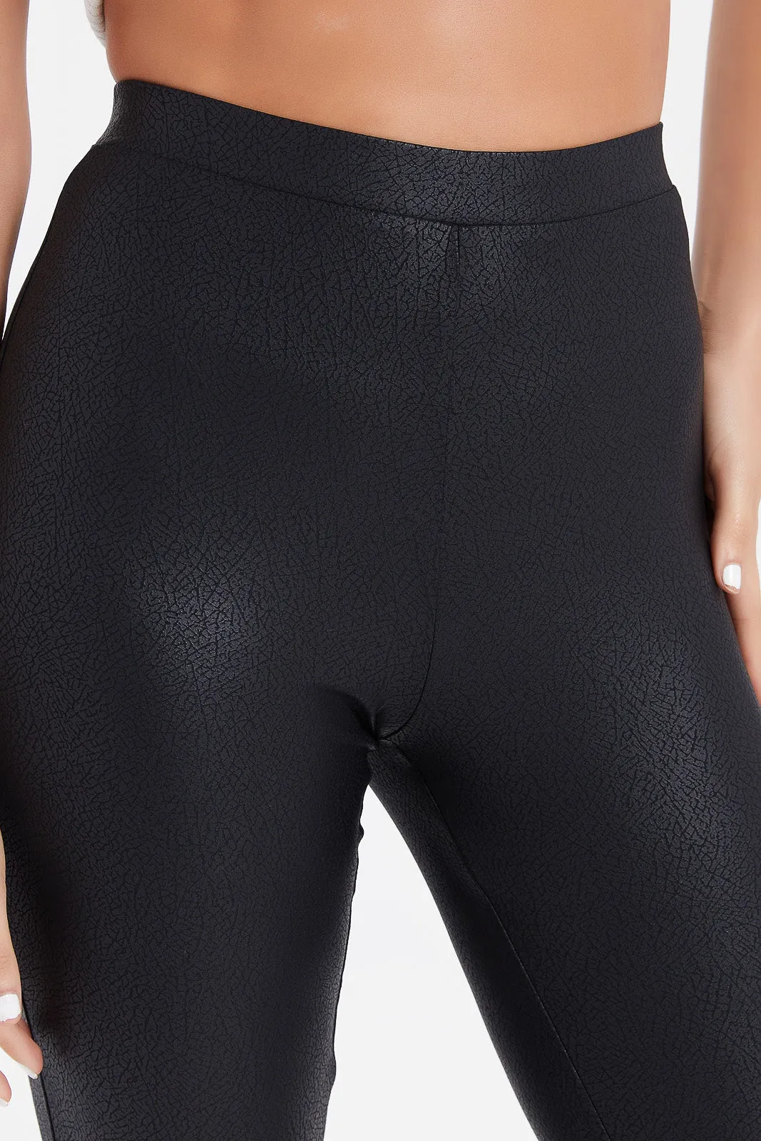 Women Black Textured Leggings